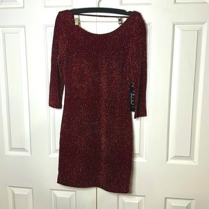 Red and silver mini dress, size Large (L), spandex, brand new, never used.